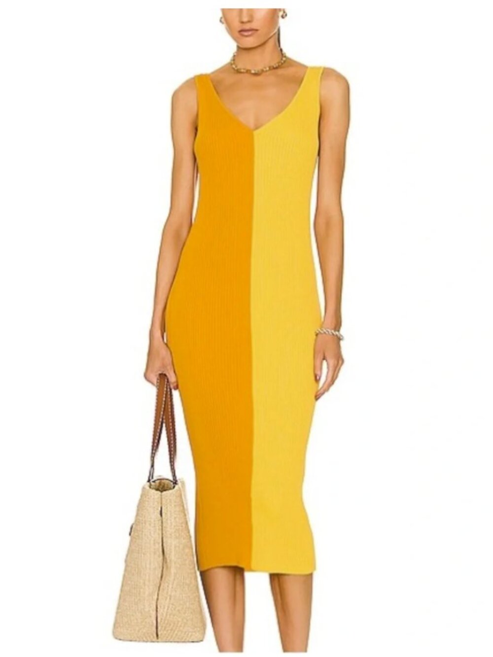 Staud Dana Dress in Two Tone Orange and Yellow size XS
